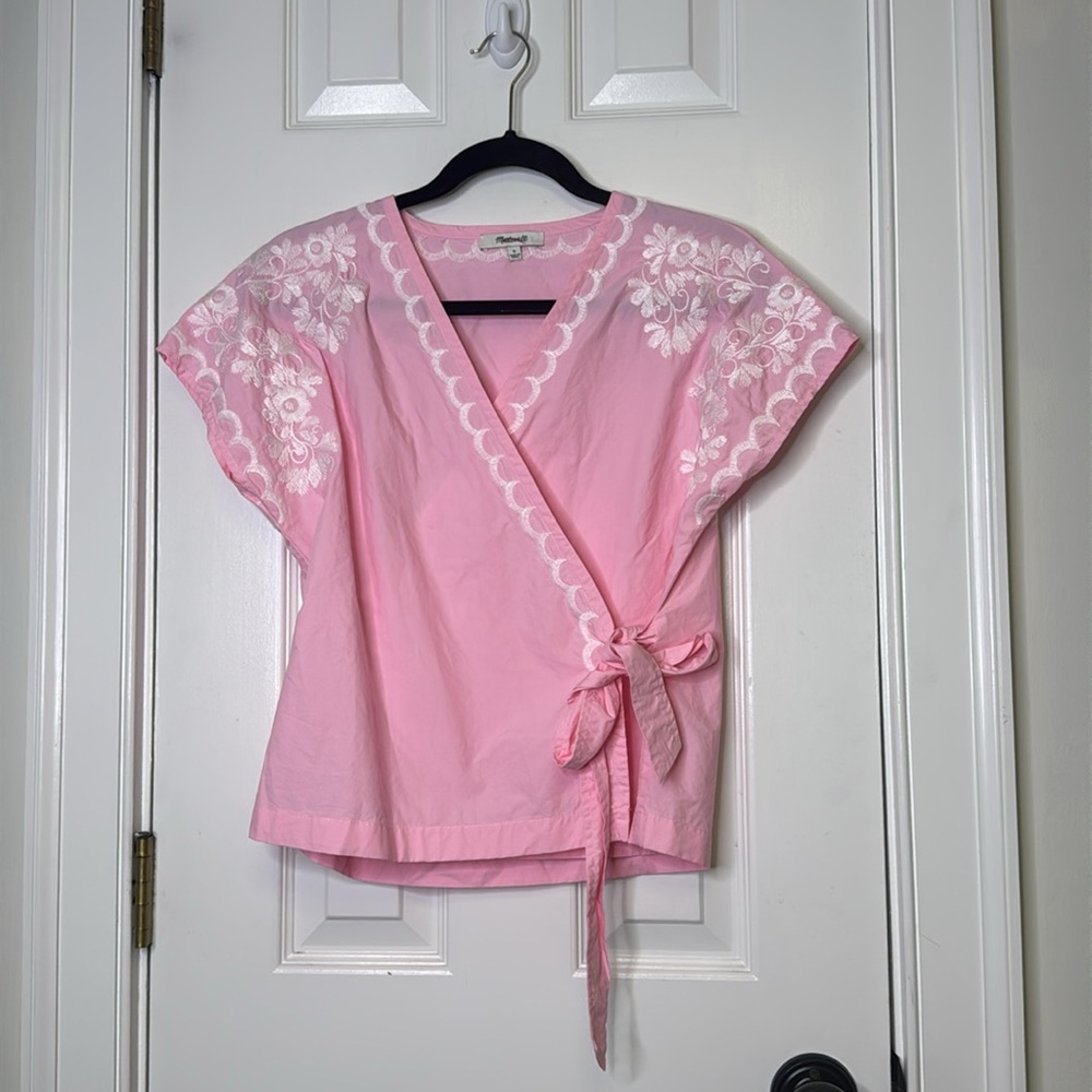 Madewell Pink Wrap Blouse with Tie Front - Picture 6 of 9